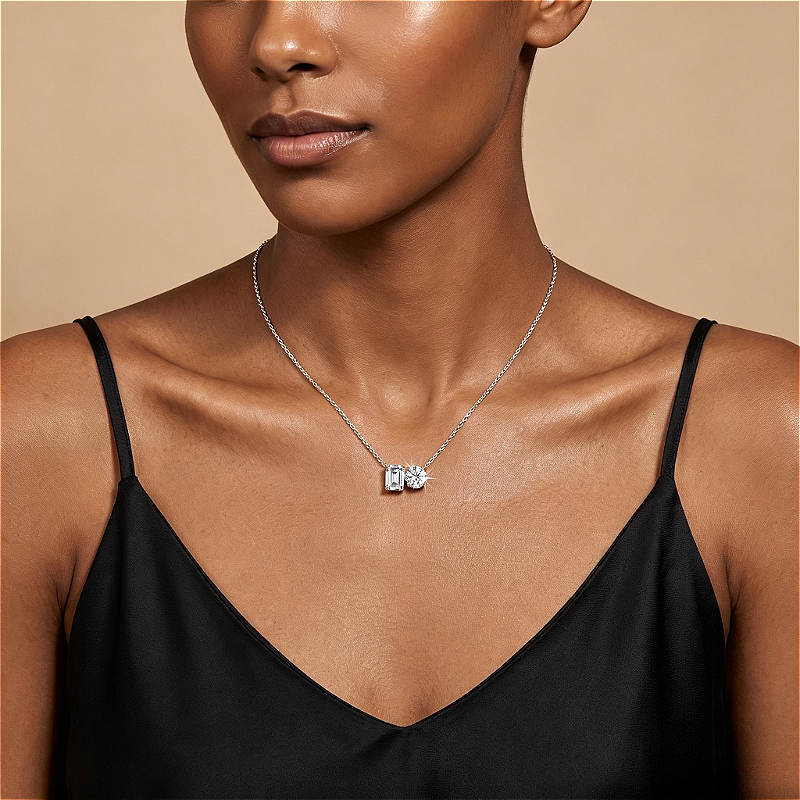 925 Silver 2Ct Sparkly Square Cut Moissanite Necklace
